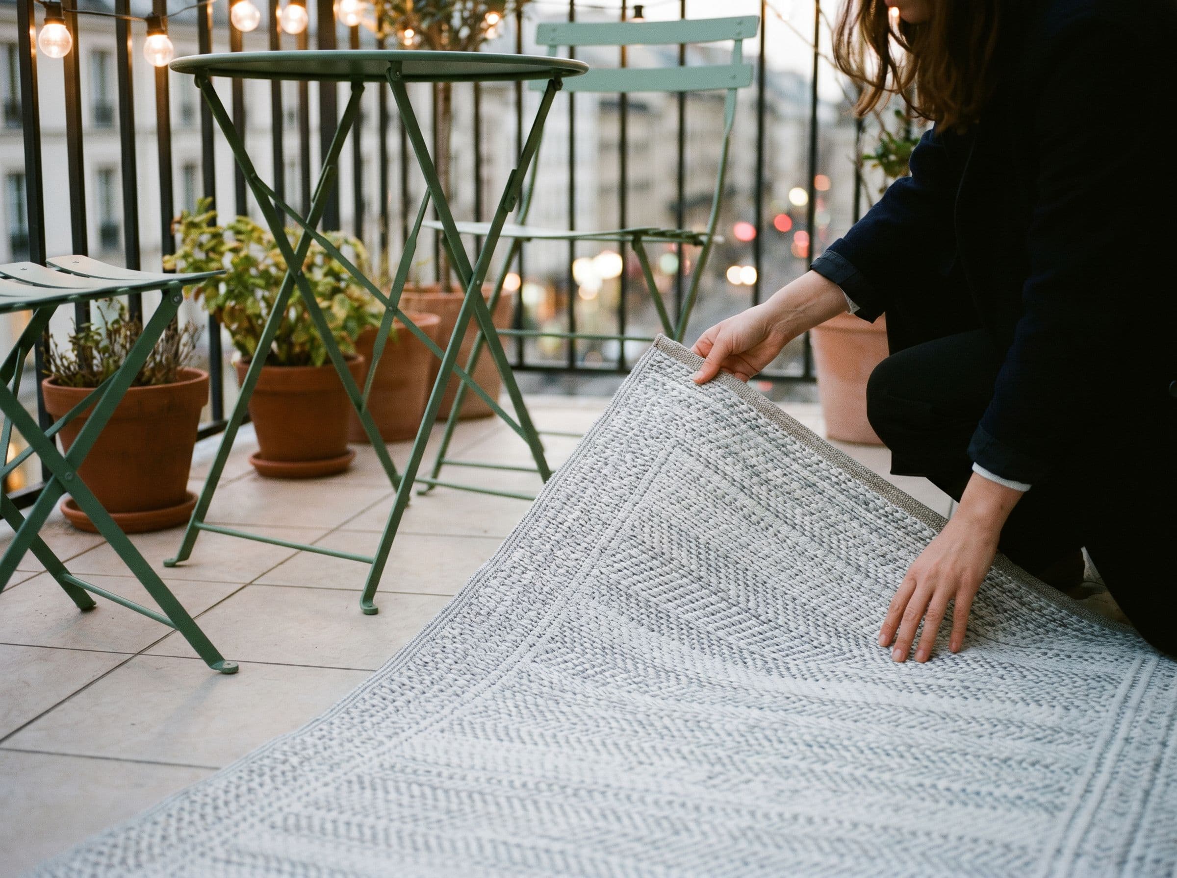 Un extérieur habillé d'un tapis, ambiance fin d'après-midi